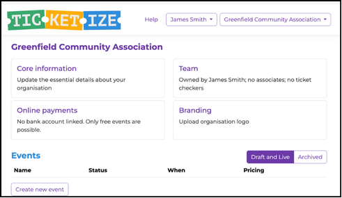 organisation dashboard